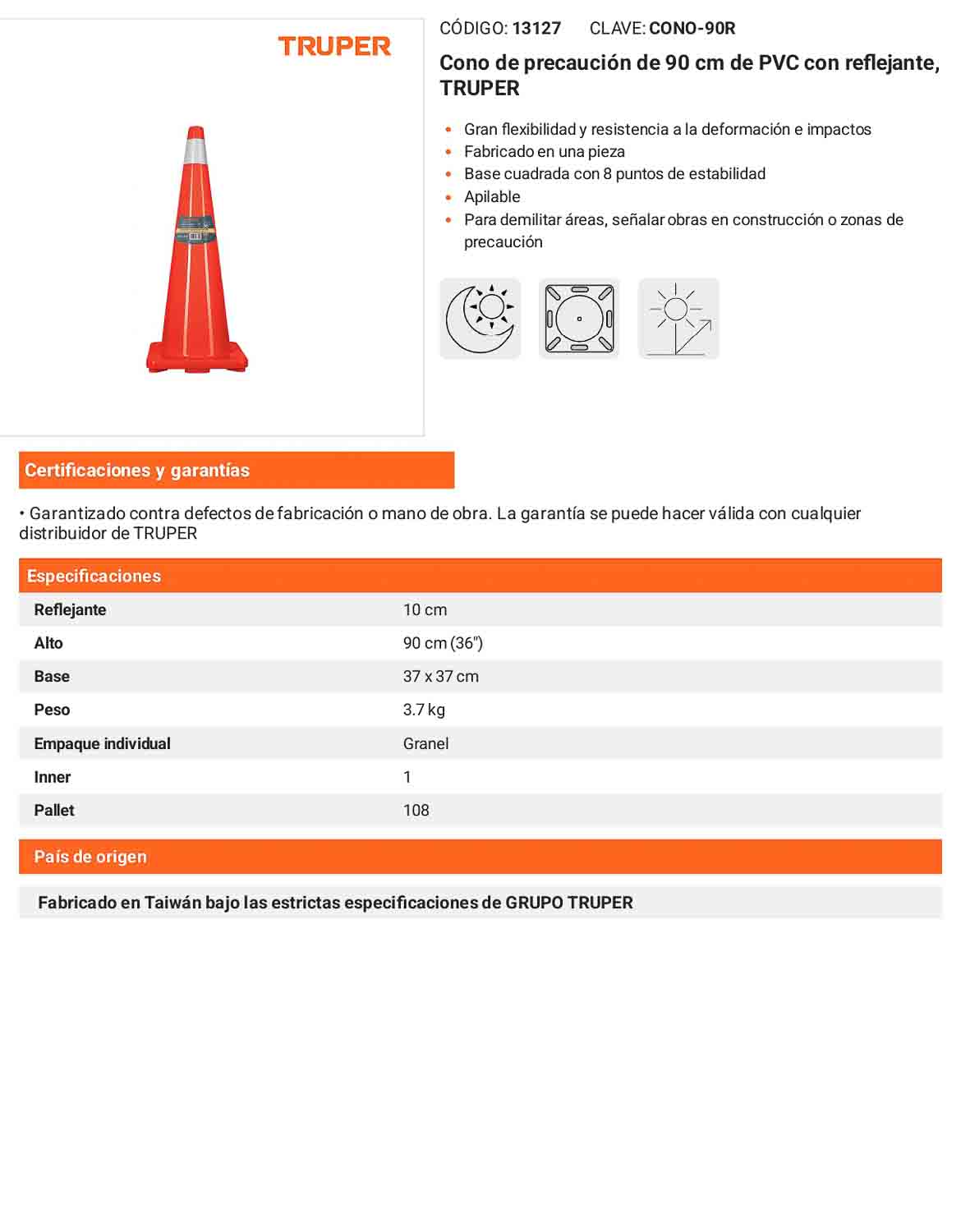Cono de precaución de 90 cm