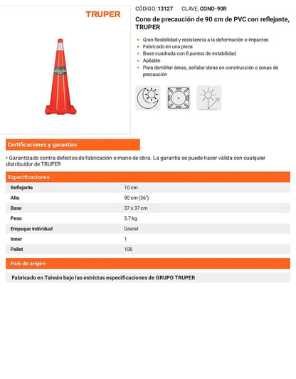 Cono de precaución de 90 cm