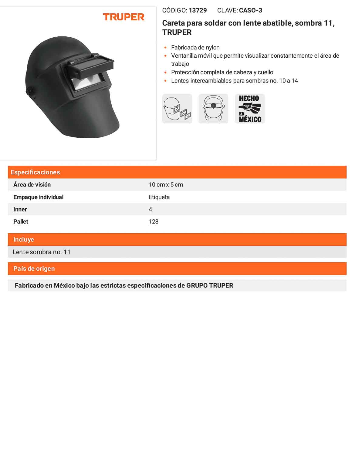Careta para soldar con lente abatible sombra