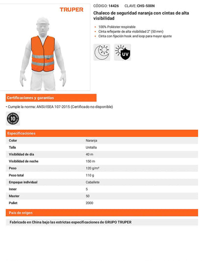 Chaleco de seguridad naranja con cintas de