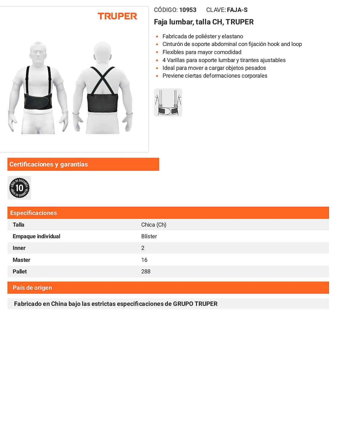 Faja lumbar talla CH