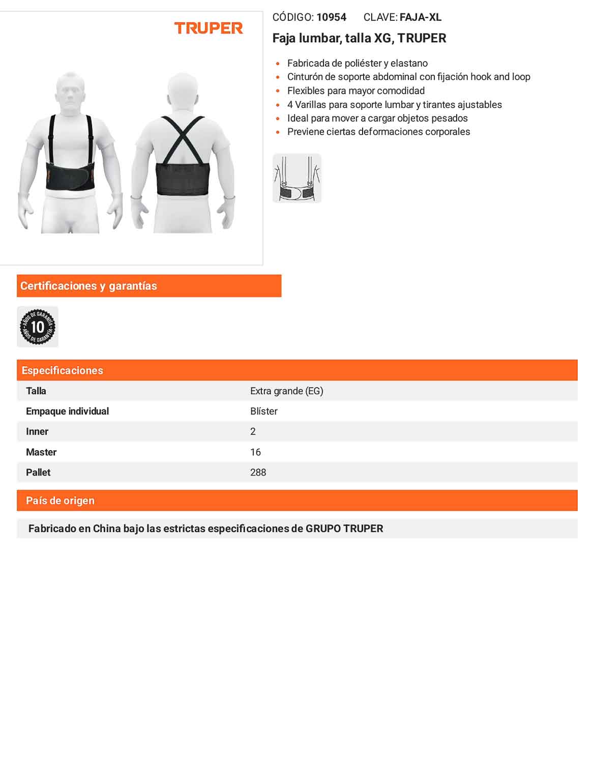Faja lumbar talla XG