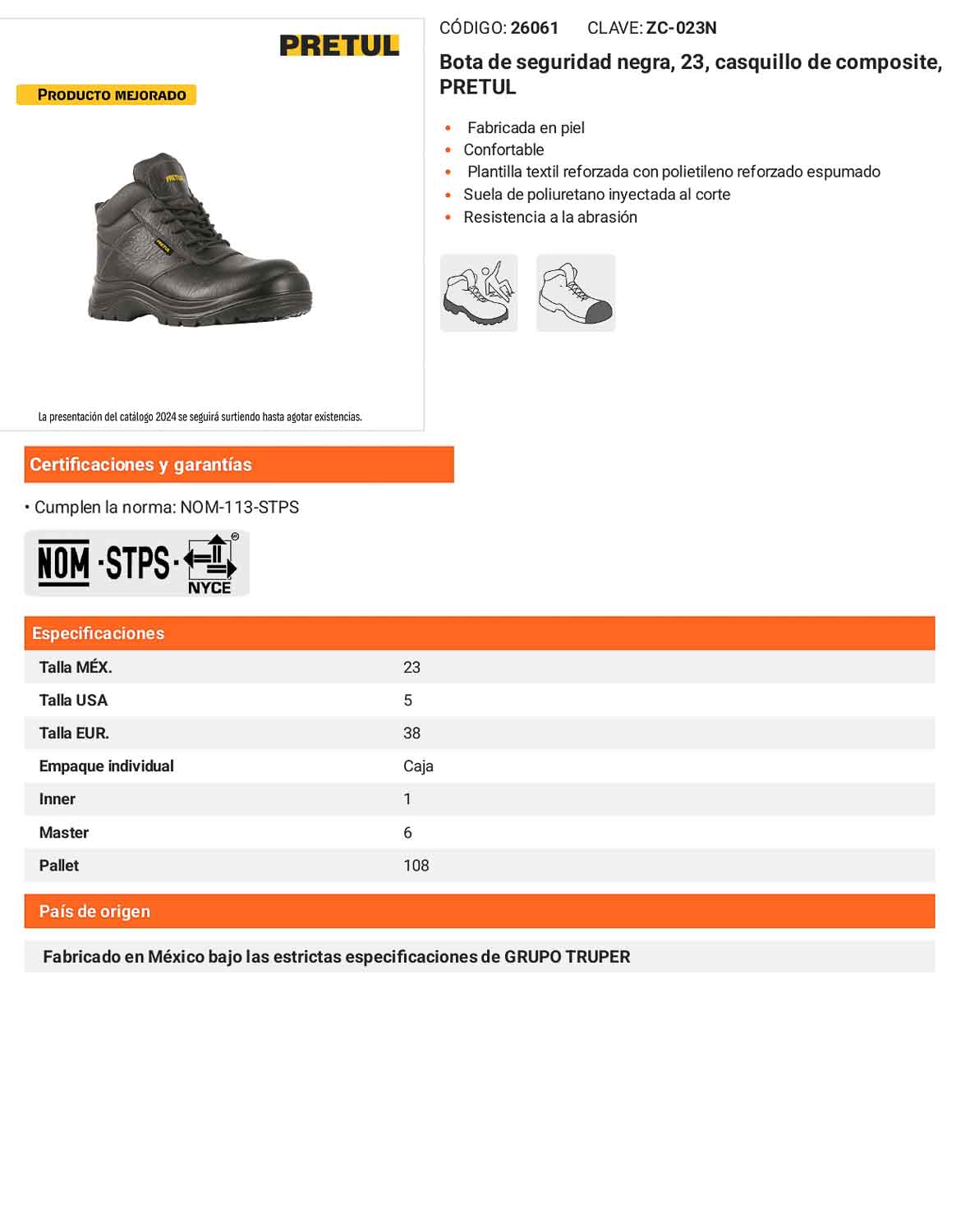 Bota de seguridad negra 23 casquillo