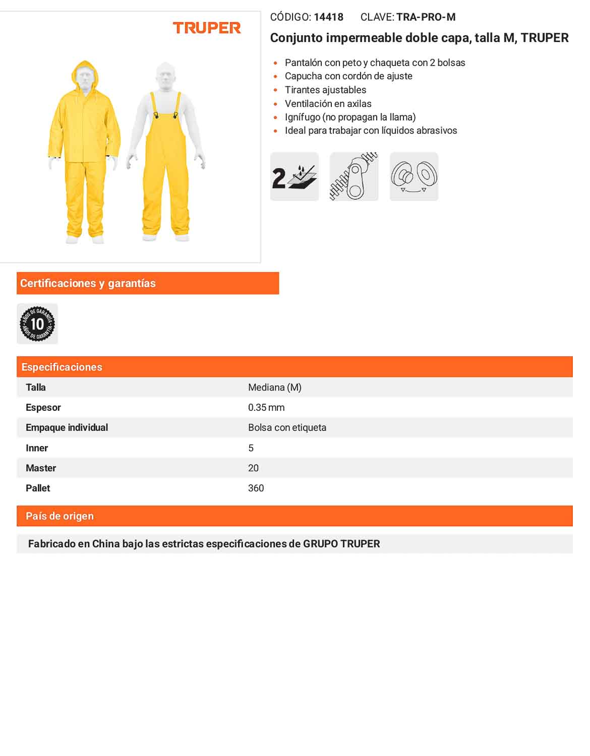 Conjunto impermeable doble capa talla M