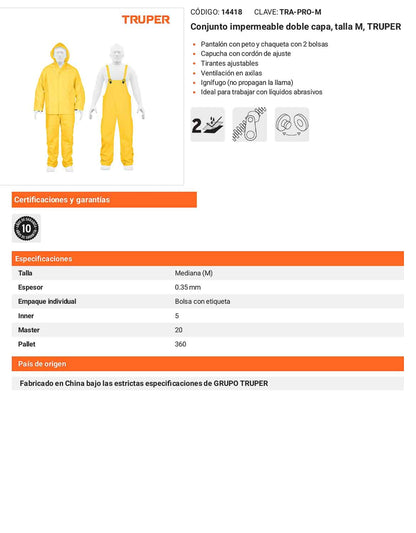 Conjunto impermeable doble capa talla M