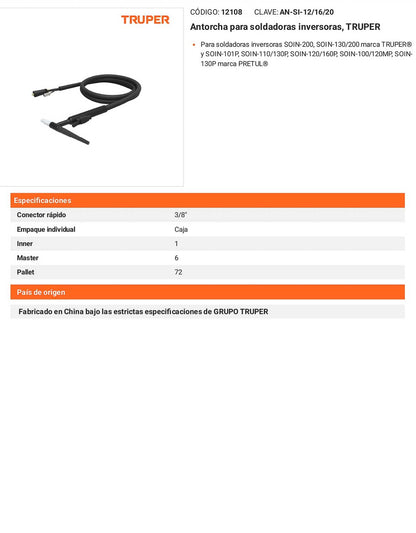 Antorcha para soldadoras inversoras