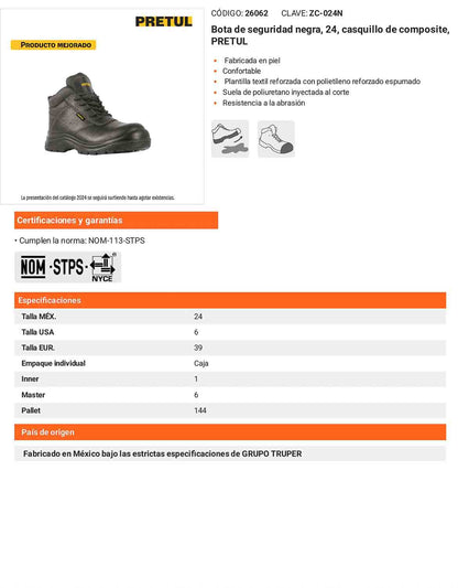 Bota de seguridad negra 24 casquillo