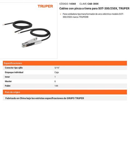 Cables con pinza a tierra para SOT-300/250X