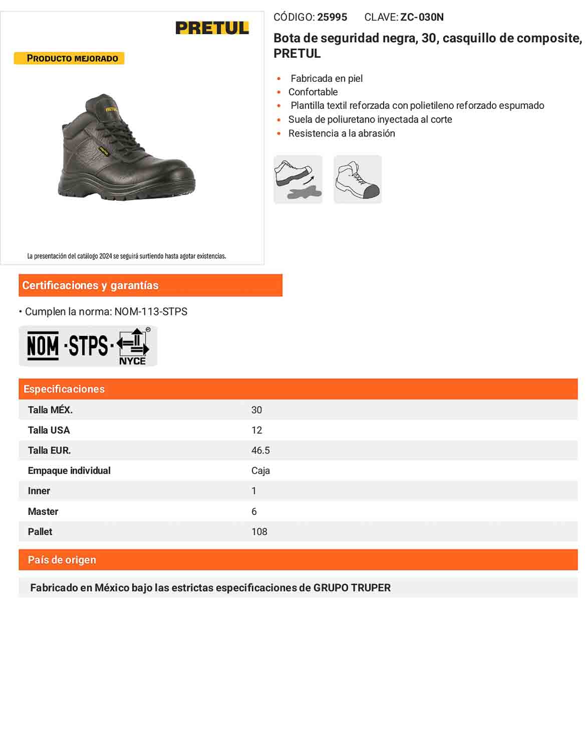 Bota de seguridad negra 30 casquillo