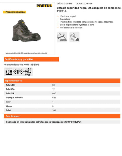 Bota de seguridad negra 30 casquillo