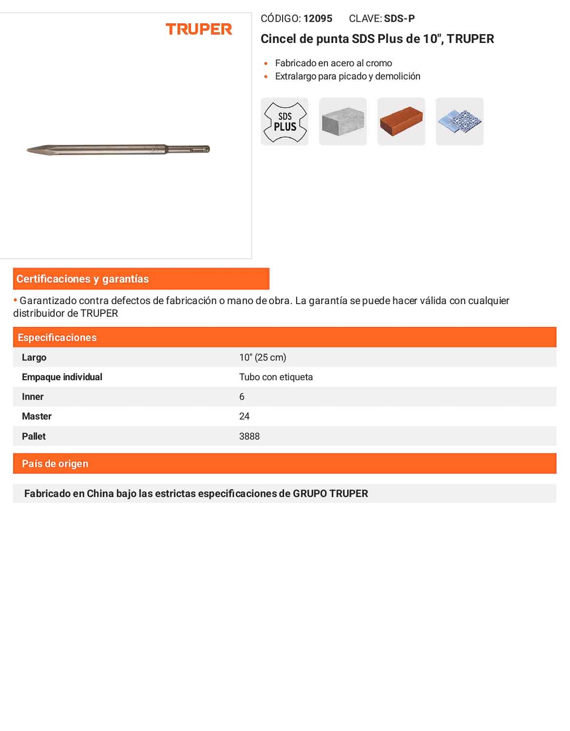 Cincel de punta SDS Plus de 10"