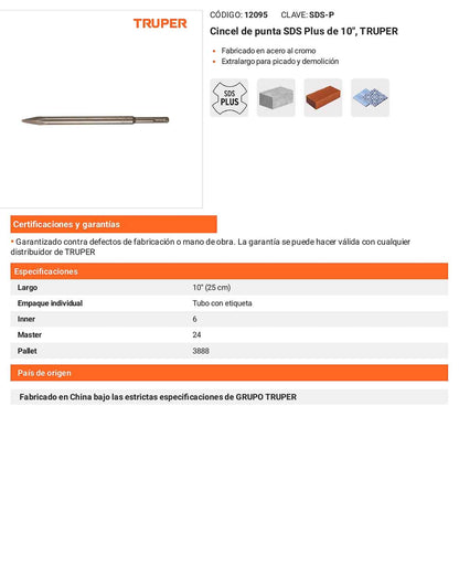 Cincel de punta SDS Plus de 10"