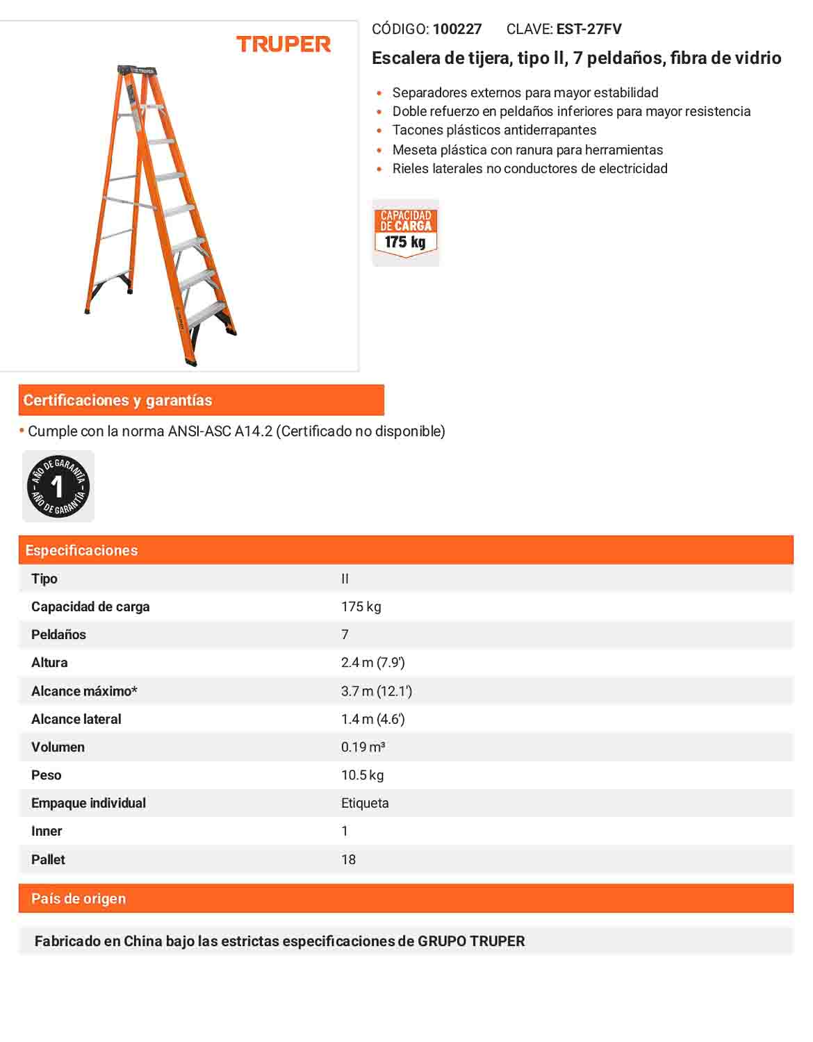 Escalera de tijera fibra de vidrio tipo II 7