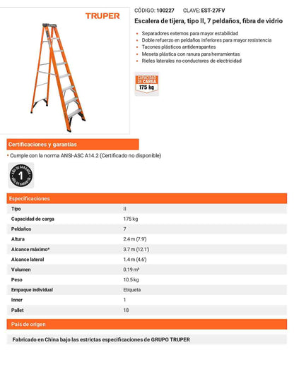 Escalera de tijera fibra de vidrio tipo II 7