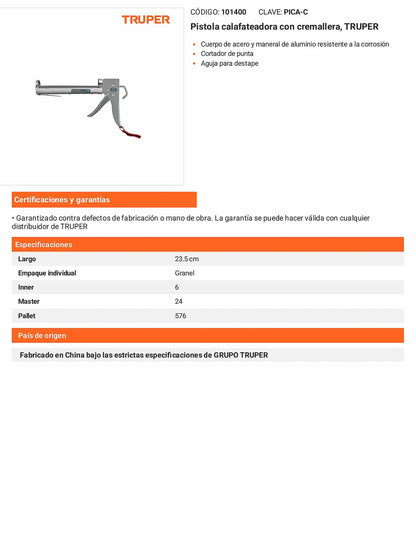Pistola calafateadora con cremallera