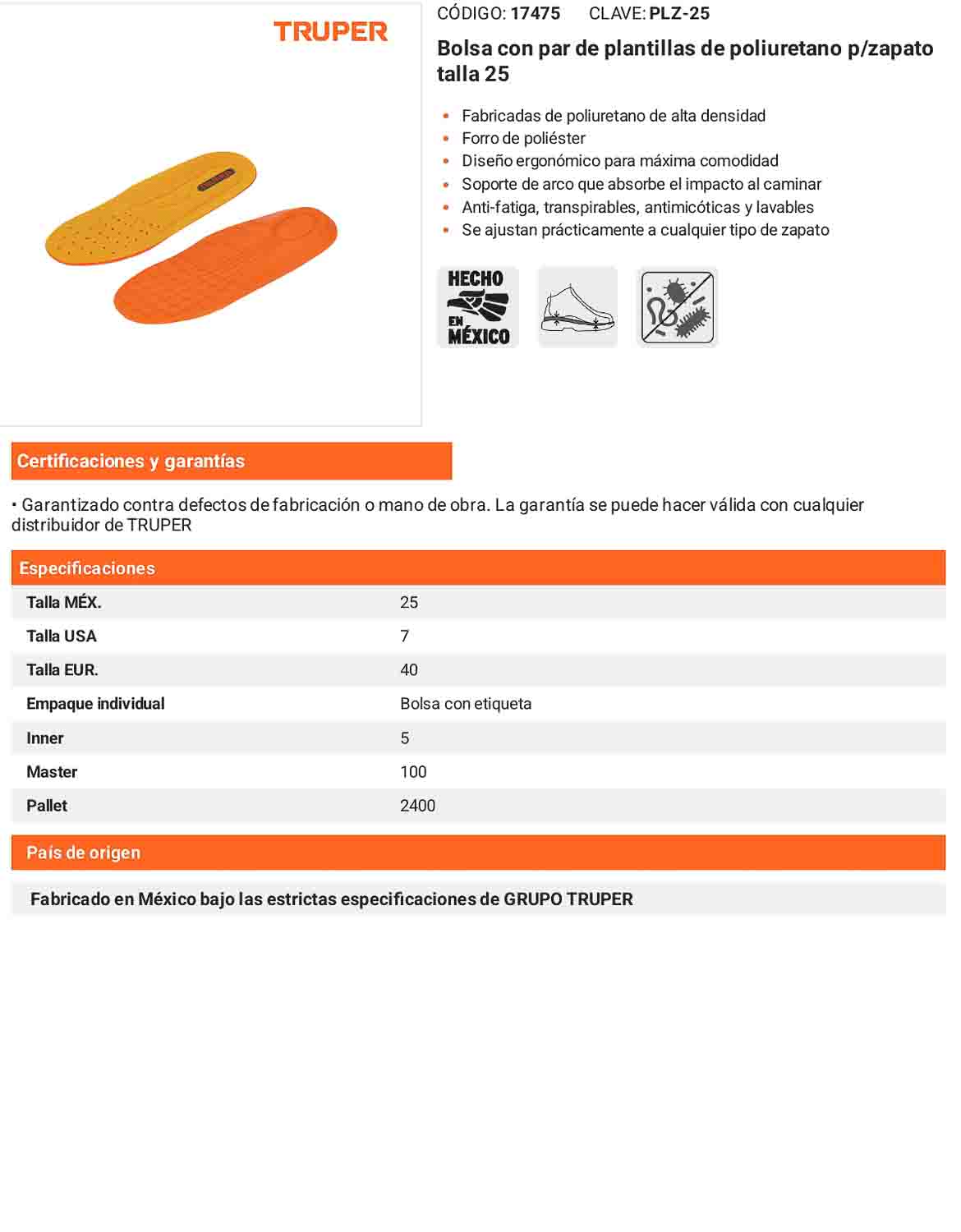 Bolsa con par de plantillas de poliuretano