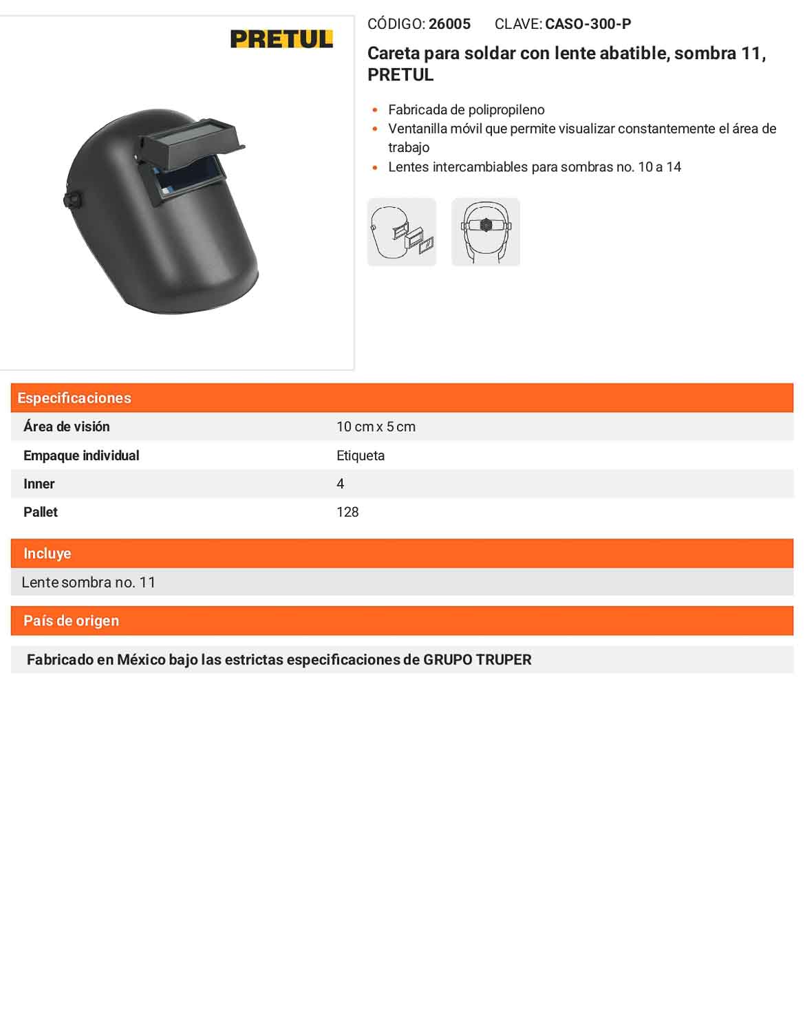 Careta para soldar con lente abatible sombra