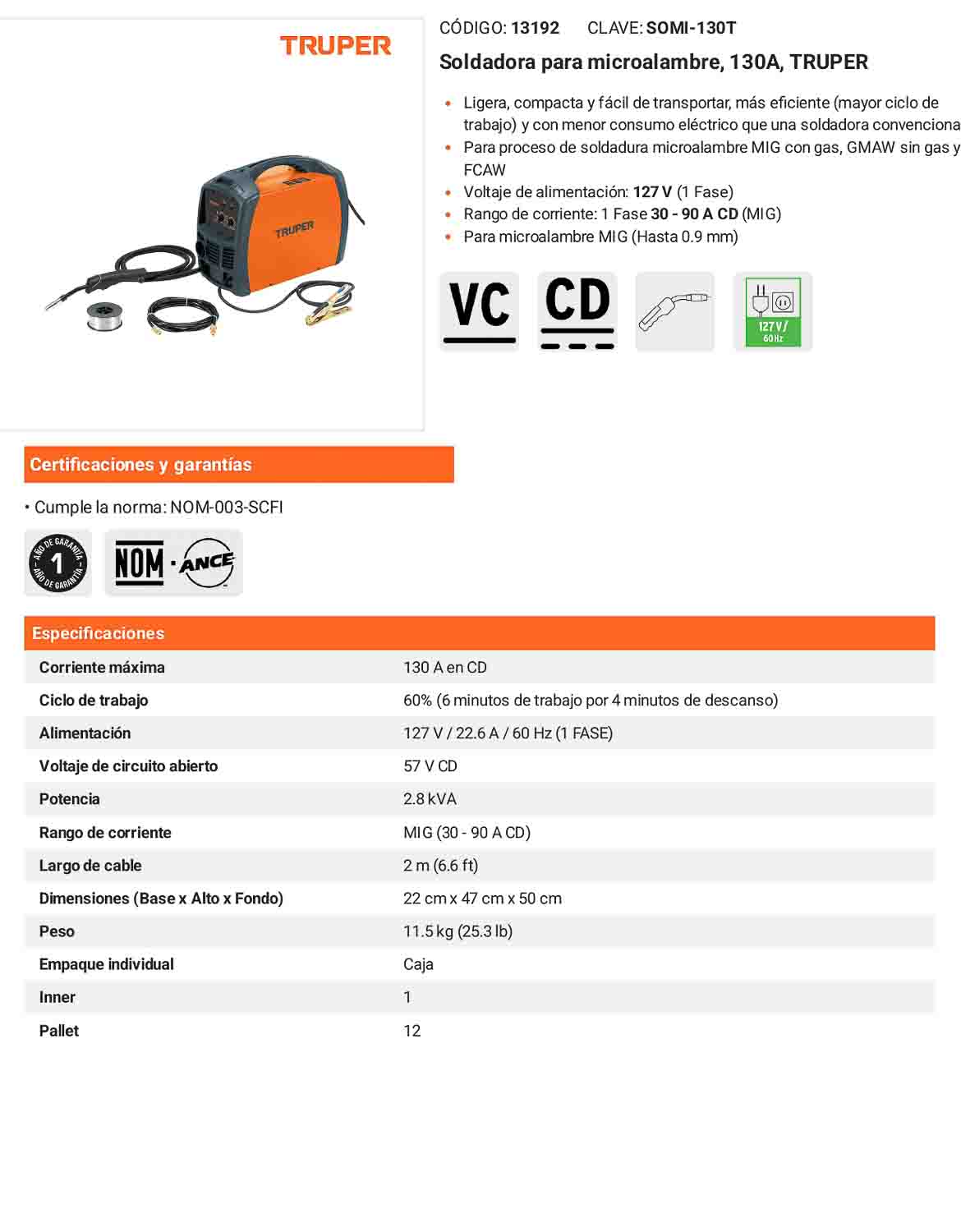 Soldadora para microalambre 130A Ligera compacta