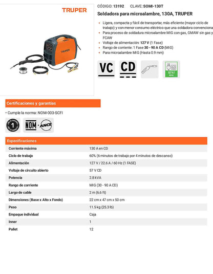 Soldadora para microalambre 130A Ligera compacta
