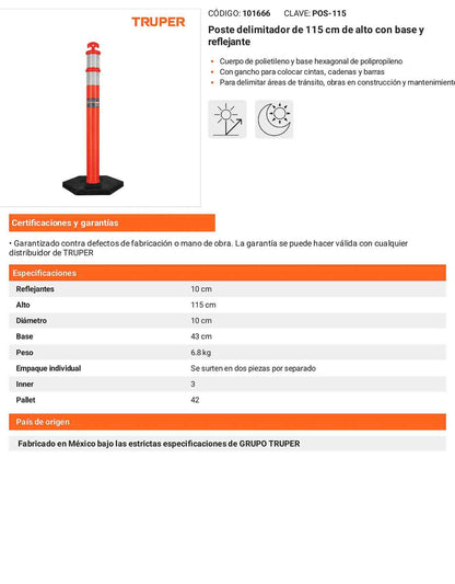 Poste delimitador de 115 cm de alto