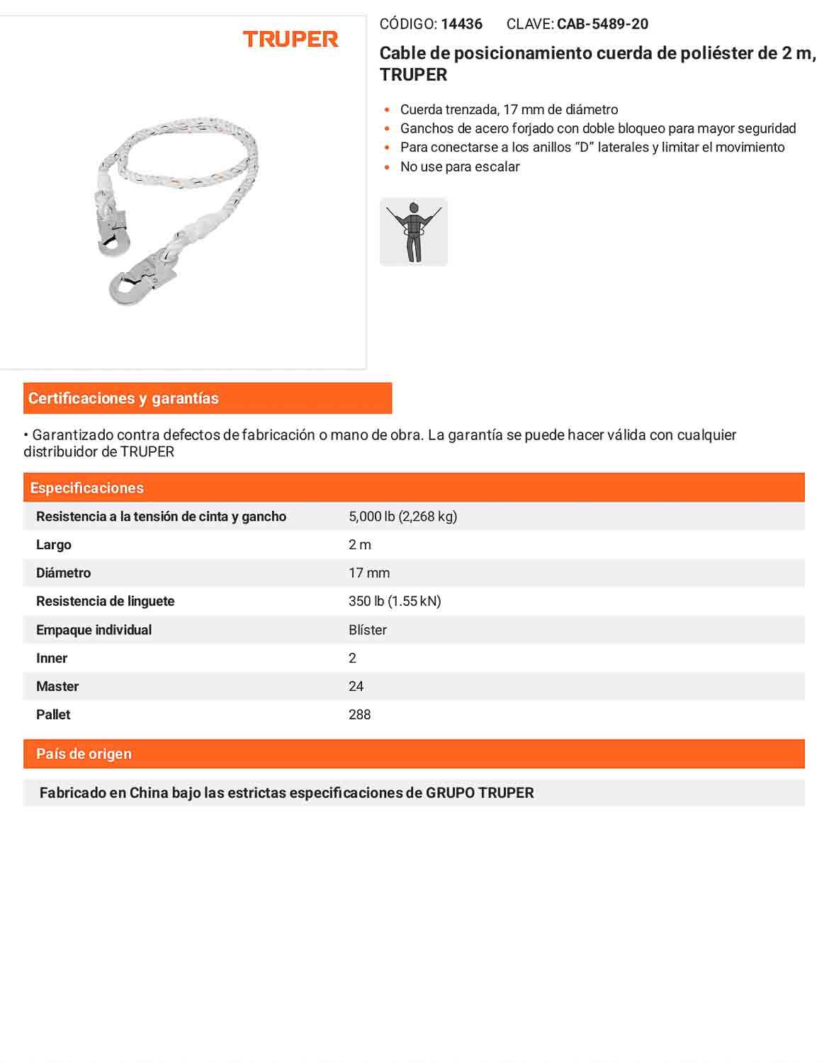 Cable de posicionamiento cuerda de poliéster