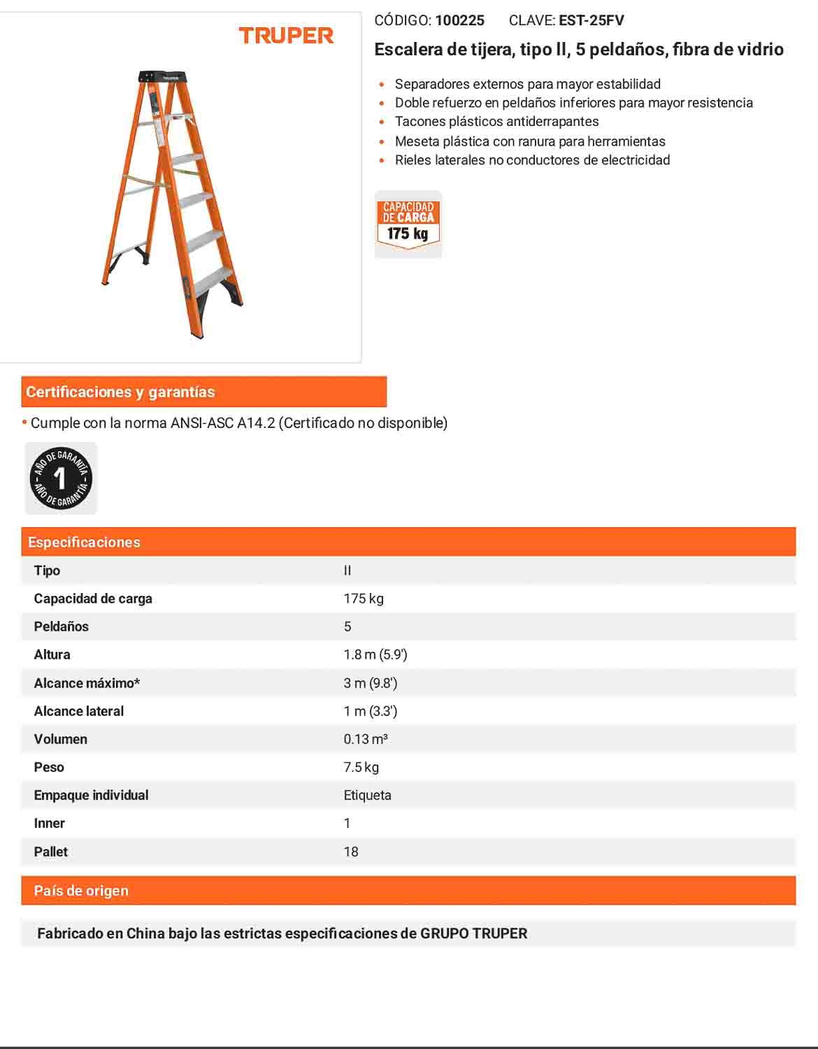 Escalera de tijera fibra de vidrio tipo II 5