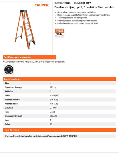 Escalera de tijera fibra de vidrio tipo II 5