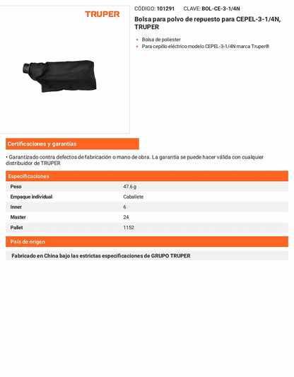 Bolsa para polvo de repuesto para CEPEL-3-1/4N