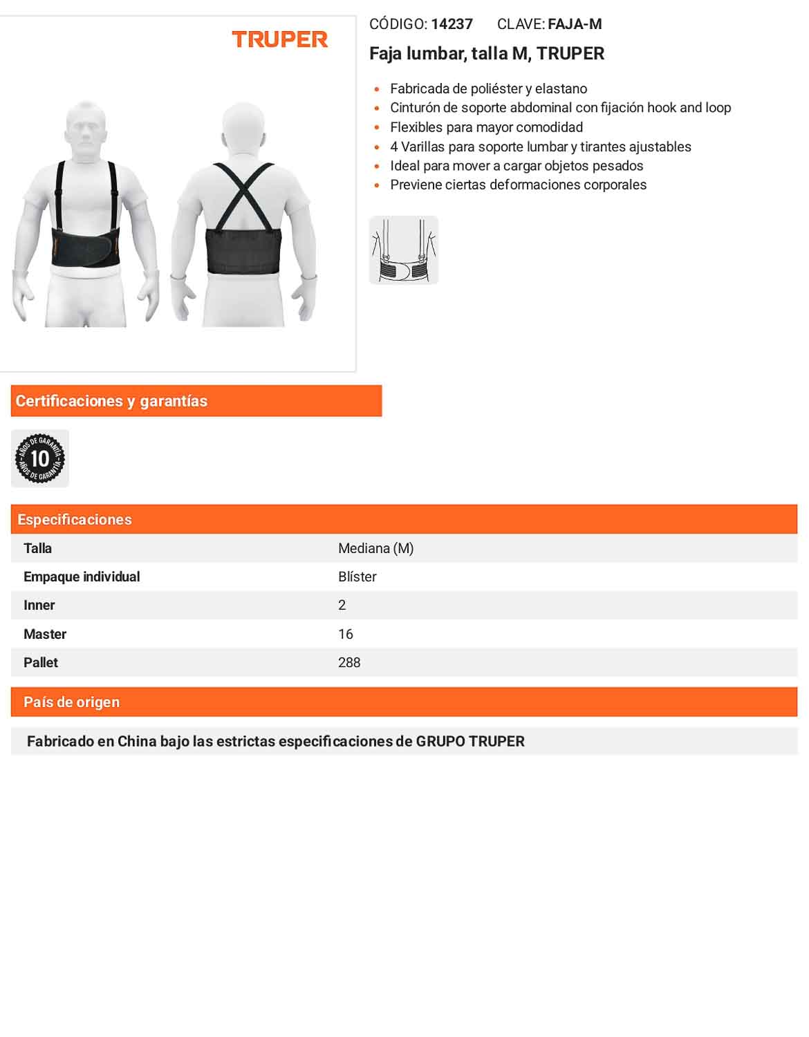 Faja lumbar talla M