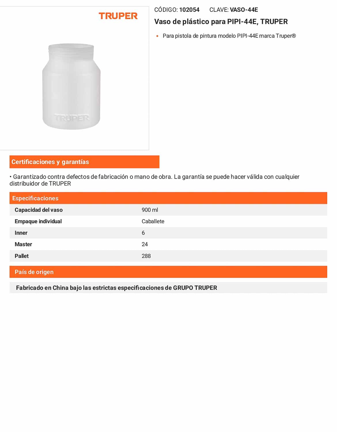 Vaso de plástico para PIPI-44E Para pistola
