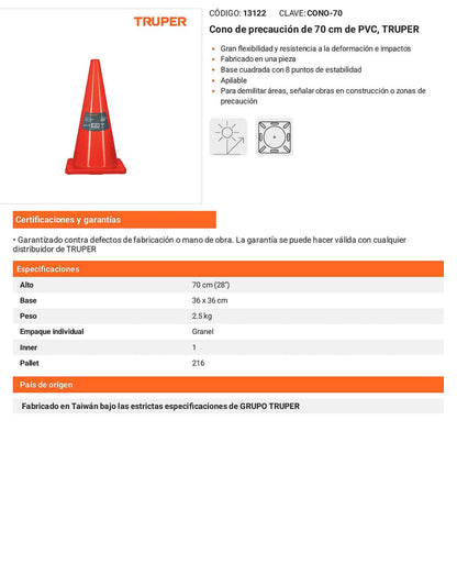 Cono de precaución de 70 cm