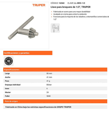 Llave para broquero de 1/2"