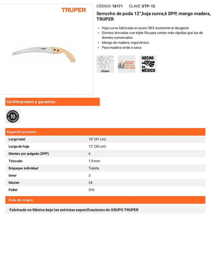 Serrucho de poda 12hoja curva6 DPP mango