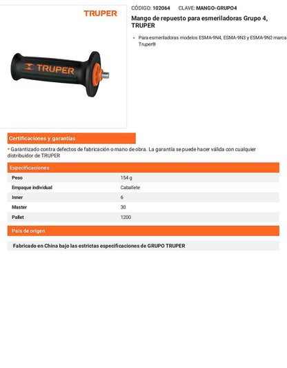 Mango de repuesto para esmeriladoras compatible con modelos Grupo 4