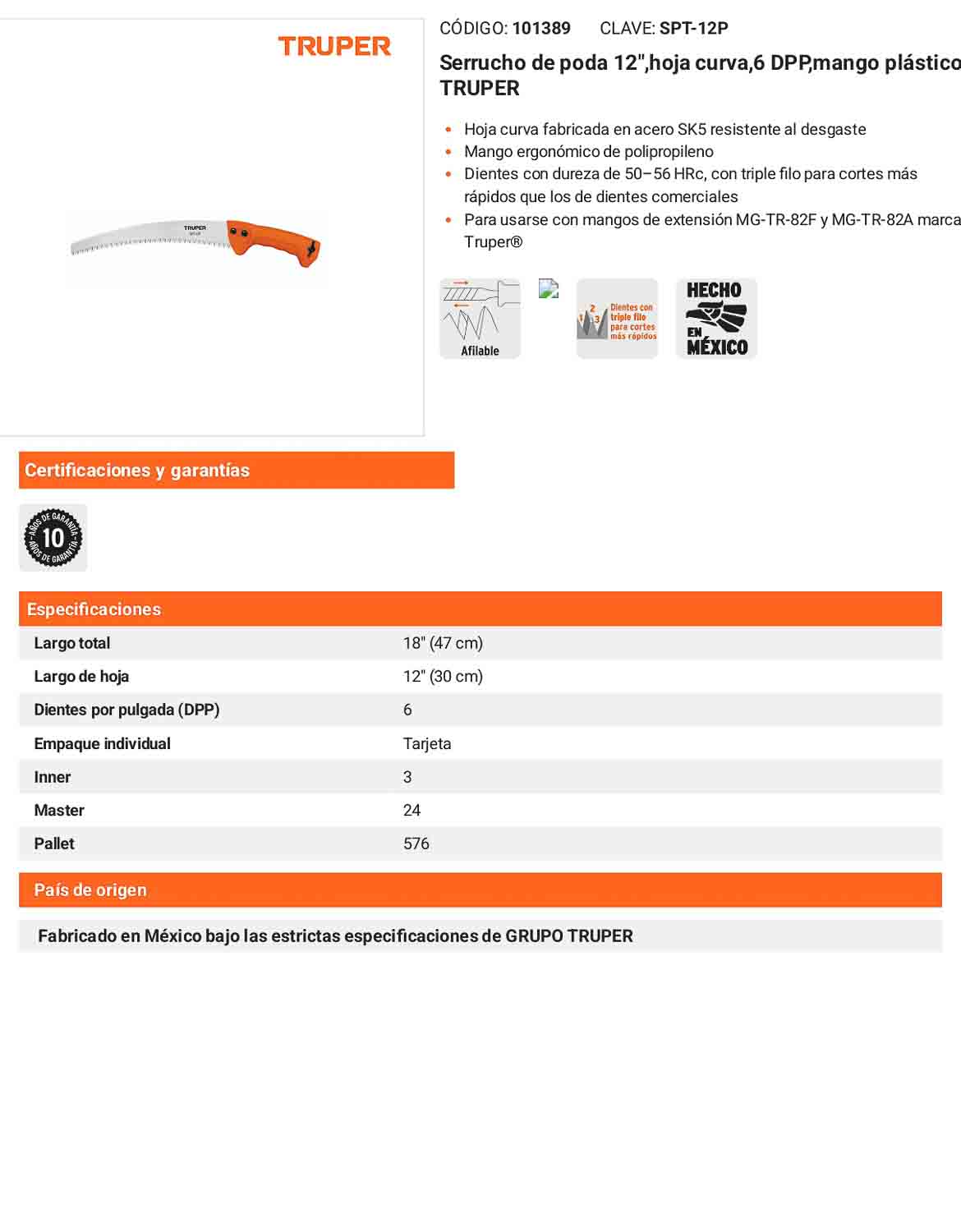Serrucho de poda 12hoja curva6 DPP mango plástico