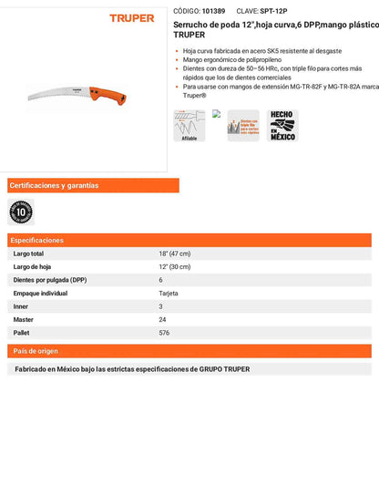 Serrucho de poda 12hoja curva6 DPP mango plástico