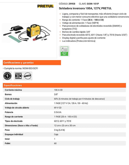 Soldadora inversora 100A 127V Ligera compacta