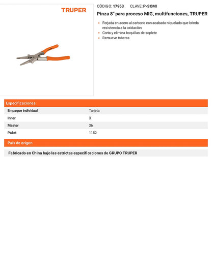Pinza 8 para proceso MIG multifunciones Forjada