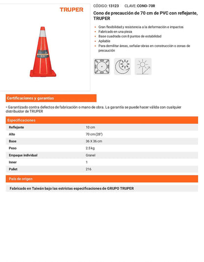 Cono de precaución de 70 cm