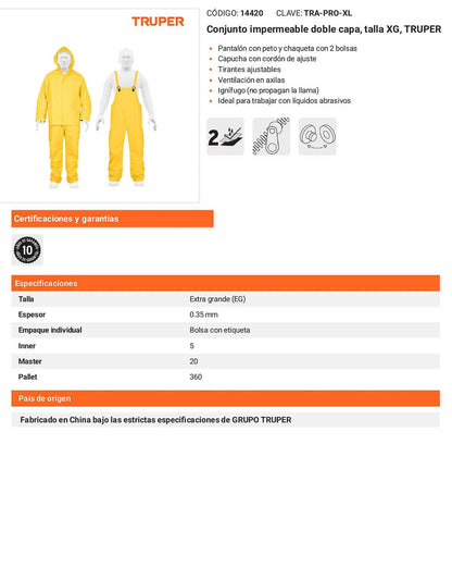 Conjunto impermeable doble capa talla XG