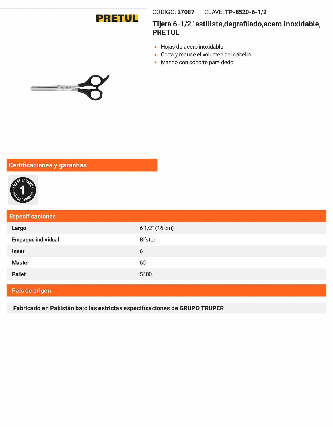 Tijera estilista de degrafilado acero inoxidable