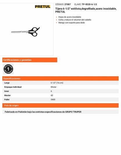 Tijera estilista de degrafilado acero inoxidable