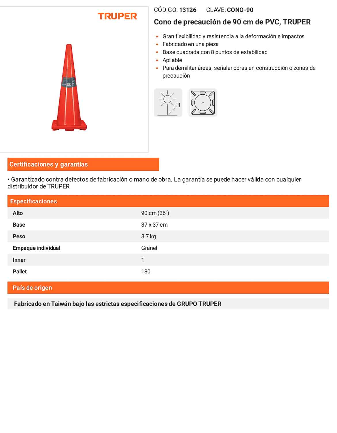 Cono de precaución de 90 cm