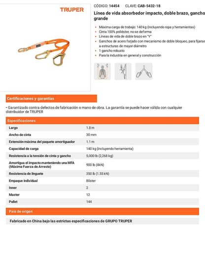 Línea de vida absorbedor impacto doble brazo