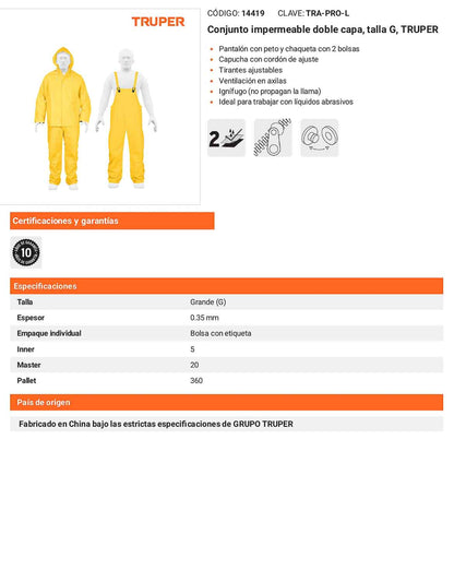 Conjunto impermeable doble capa talla G