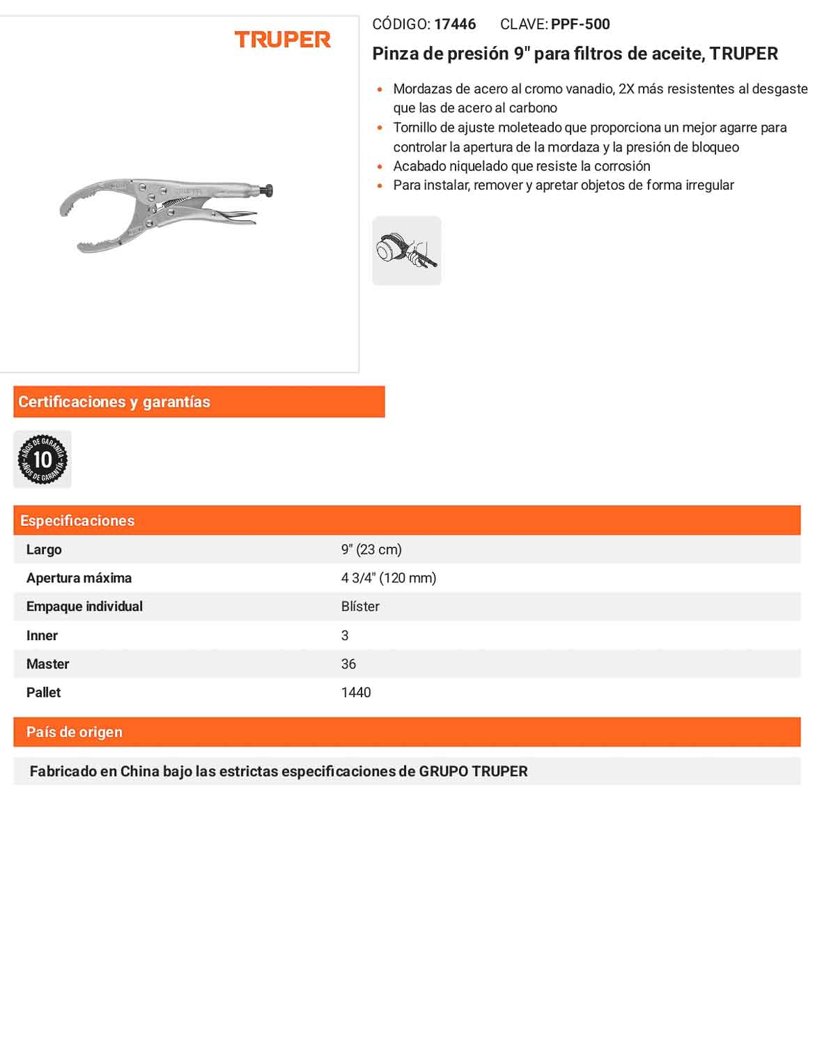 Pinza de presión 9 para filtros