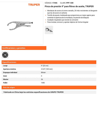 Pinza de presión 9 para filtros