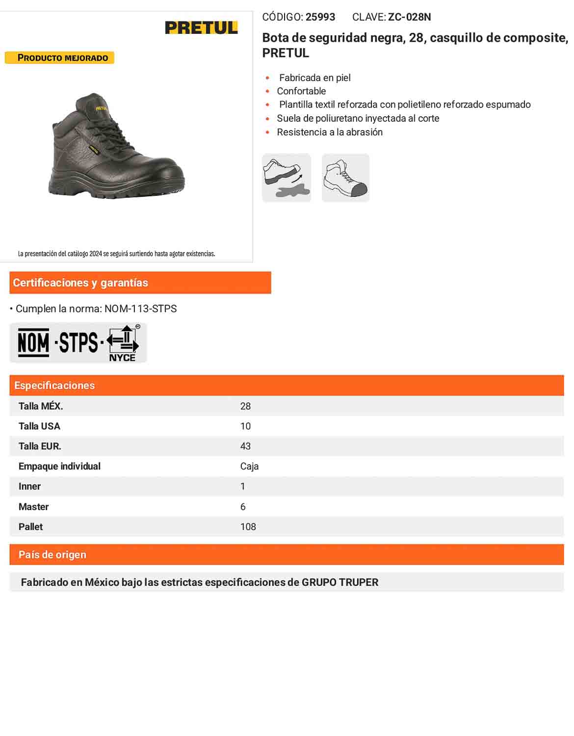 Bota de seguridad negra 28 casquillo
