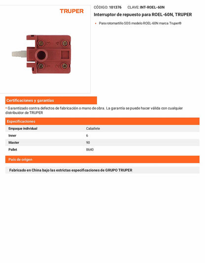 Interruptor de repuesto para ROEL-60N TRUPER