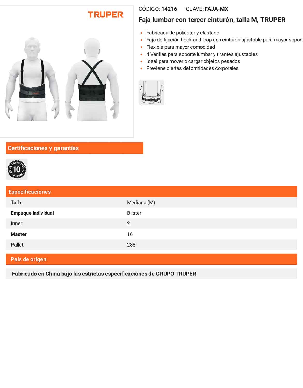 Faja lumbar con tercer cinturón talla M